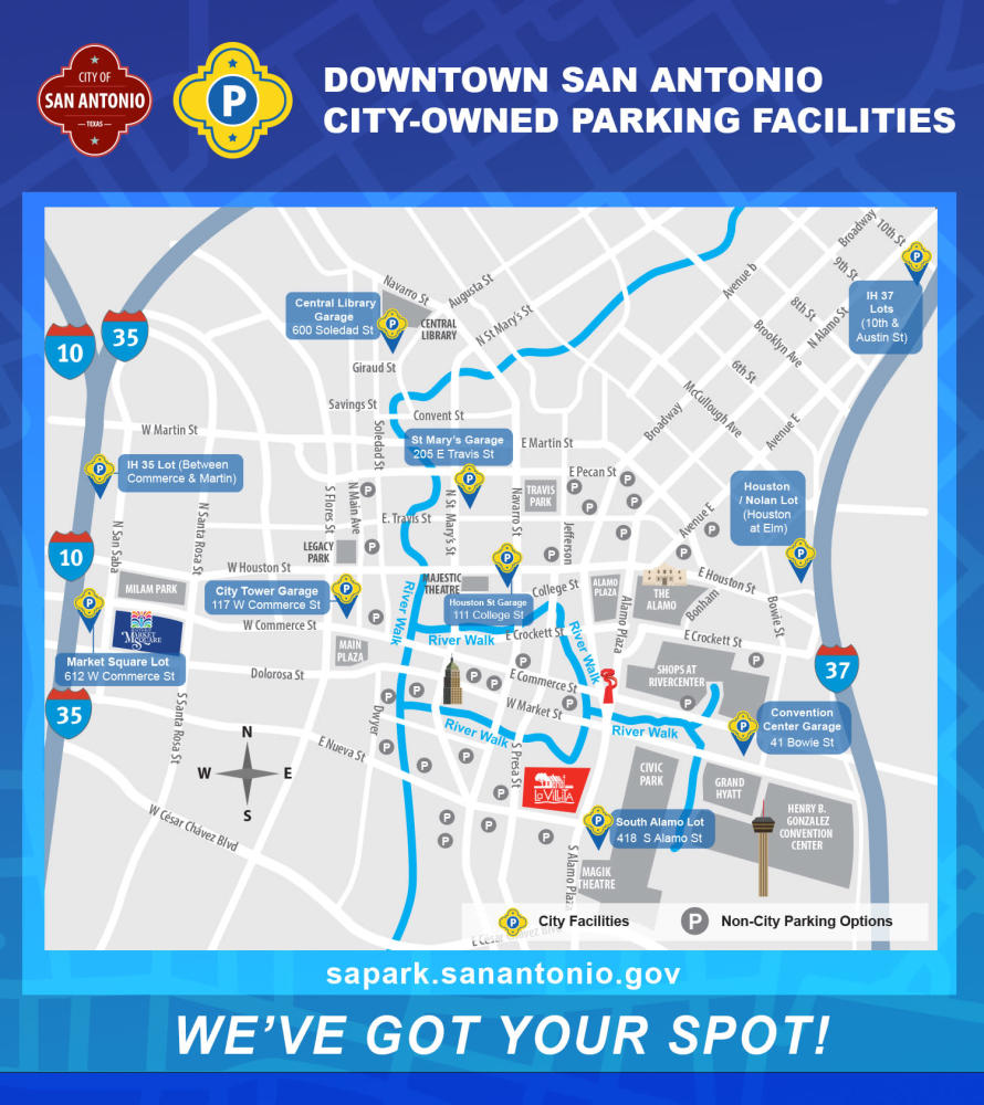 Mapa de estacionamiento del centro de San Antonio