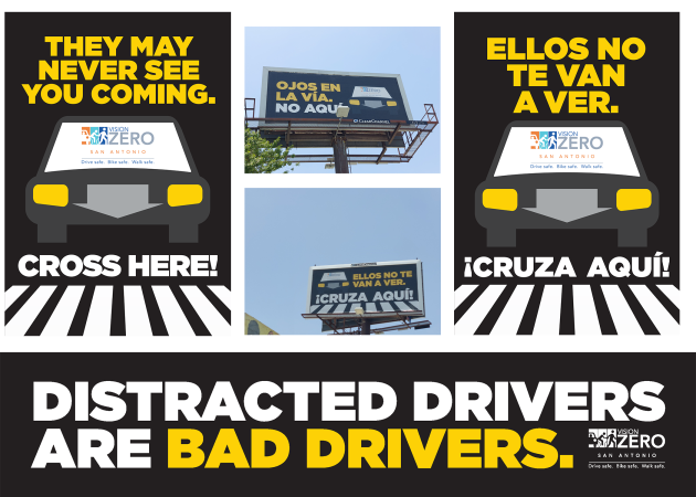image of various safety campaign signs on billboards and bus shelters