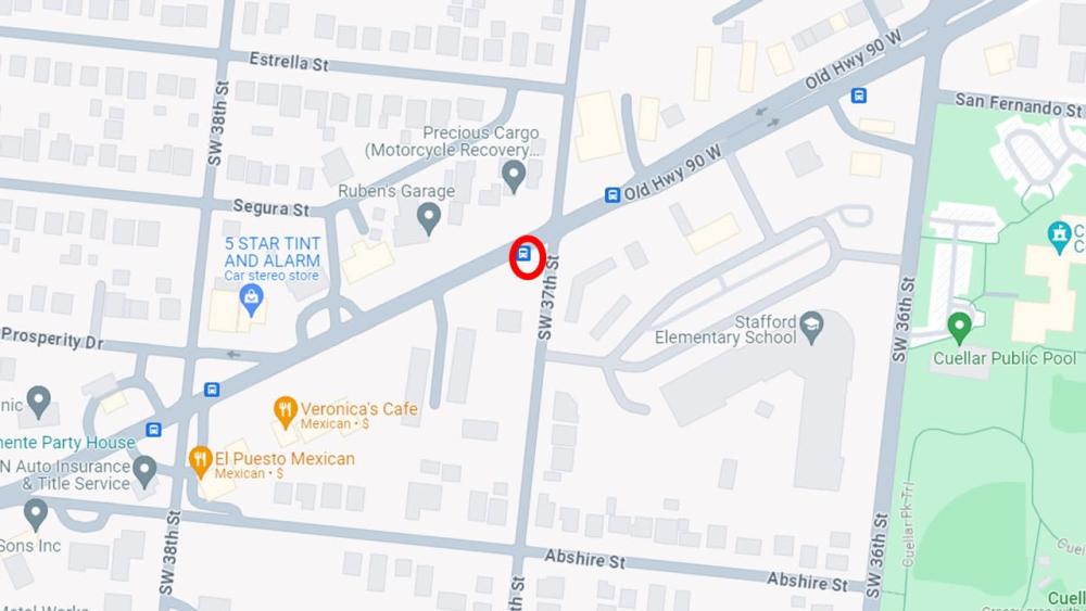 Map of the project location. A red circle indicates the project site location at Southwest 37th Street and Old Highway 90.