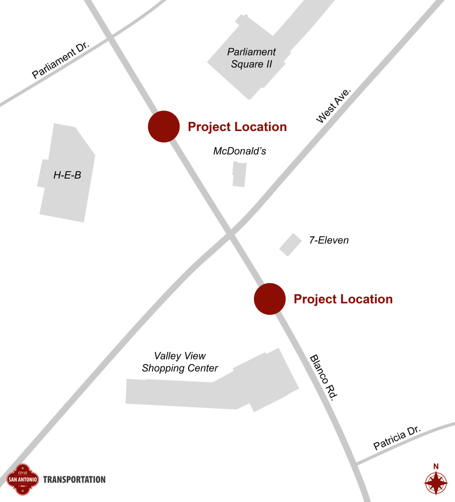 map of project locations on Blanco Road