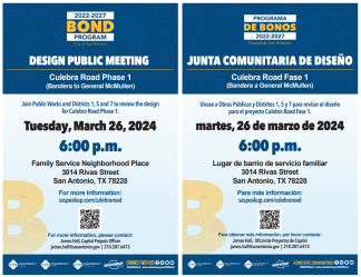 New Meeting for 2022-2027 Bond Project: Culebra Road Phase 1 (Bandera Rd. to General McMullen)