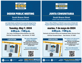Design Public Meeting for 2022-2027 Bond Project: South Brazos Street (Alazan Creek to Apache Creek)
