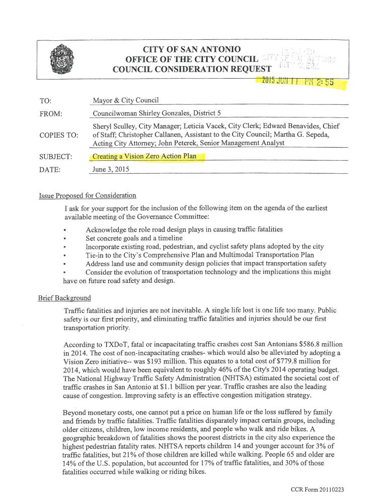 Vision Zero CCR page 1